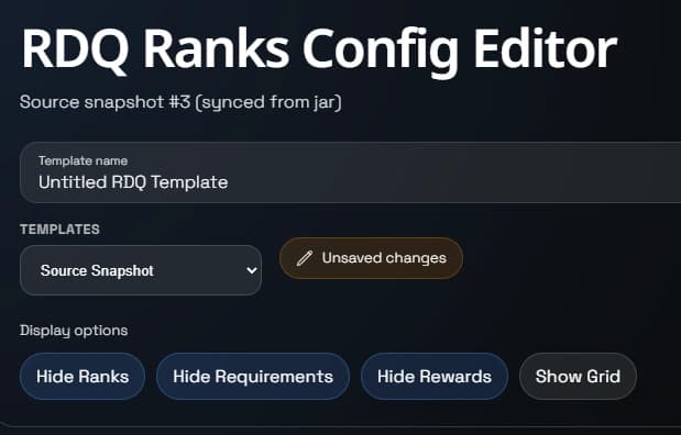Config editor flow for loading the current source snapshot or a saved template.
