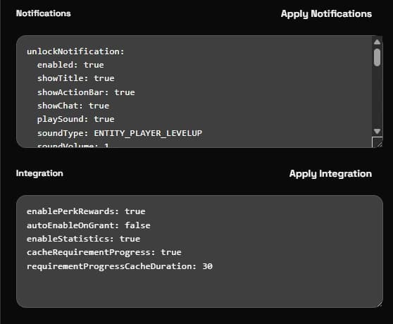 Perks editor interface for refining perk settings, requirements, rewards, and ordering.